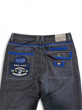 Vintage Red Ape Jeans 34x30 Embroidered Patch Baggy Denim